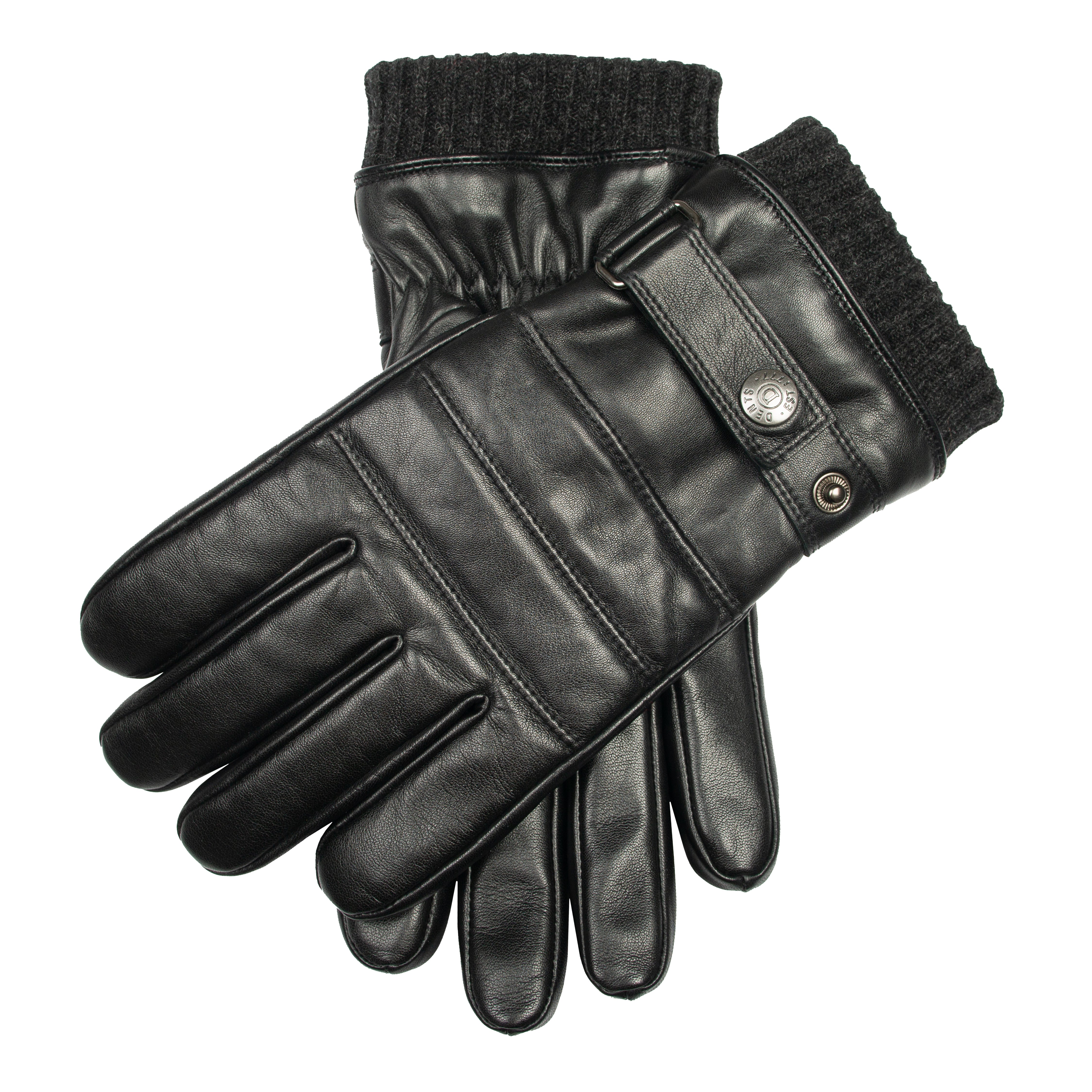mens winter dress gloves Men's Water-Resistant Faux Fur-Lined Leather Gloves with Stitch Detail and Knitted Cuffs, Black / M