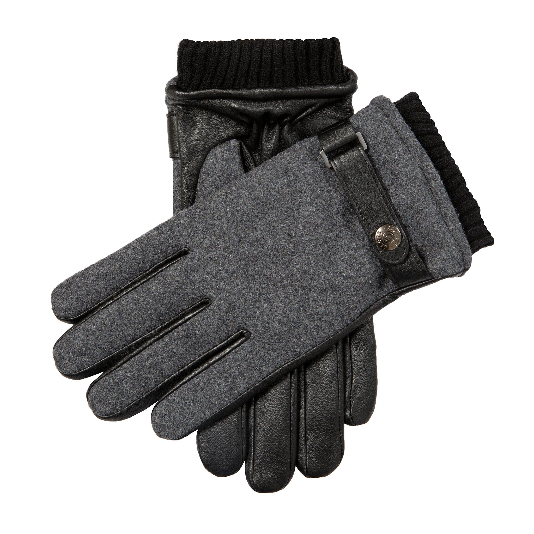 Mens Touchscreen Lined Flannel and Leather Gloves, Charcoal/Black / L Mens Touchscreen Lined Flannel and Leather Gloves, Charcoal/Black / L