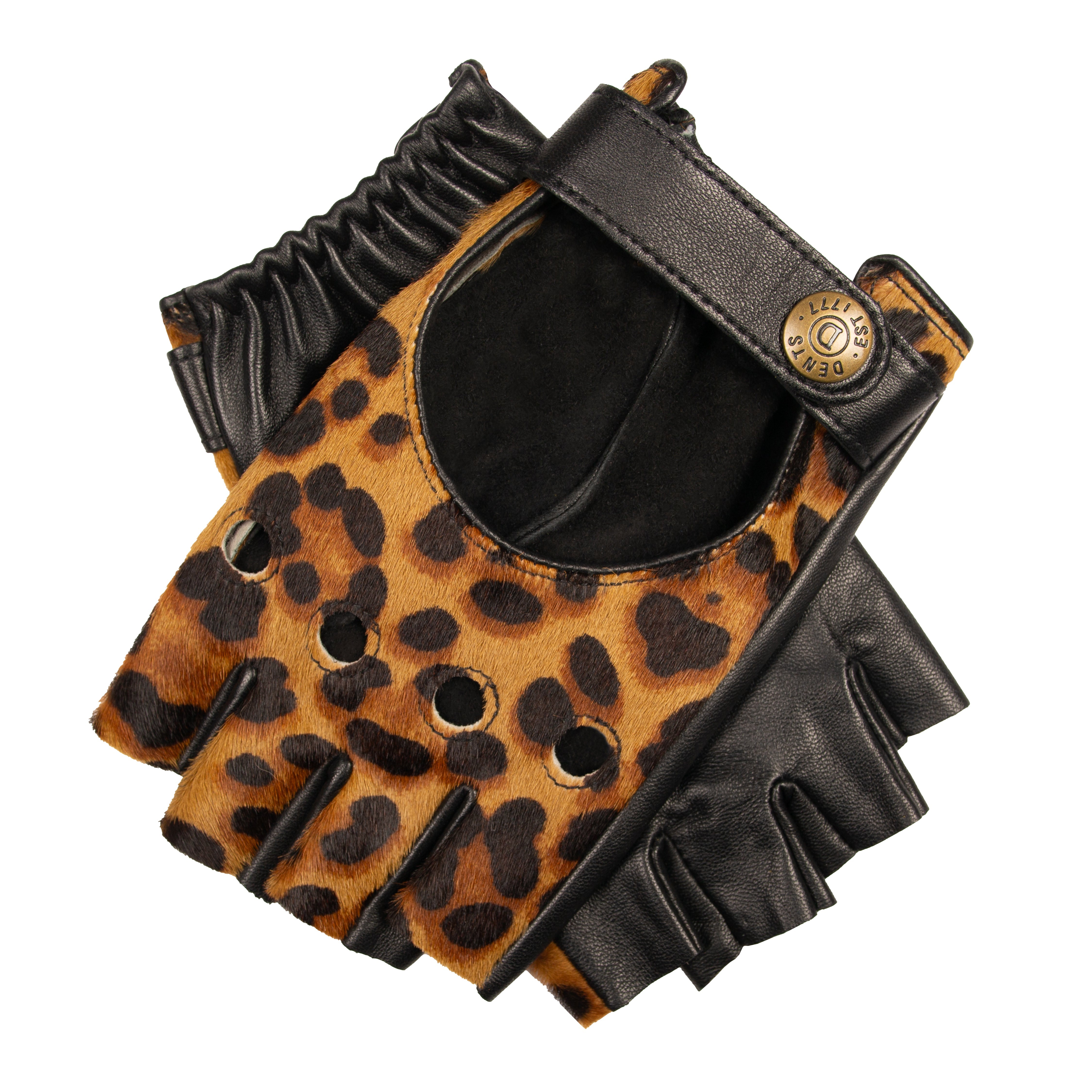 handschuhe leopard Women's Fingerless Leather Driving Gloves with Ponyskin Leopard Print Design