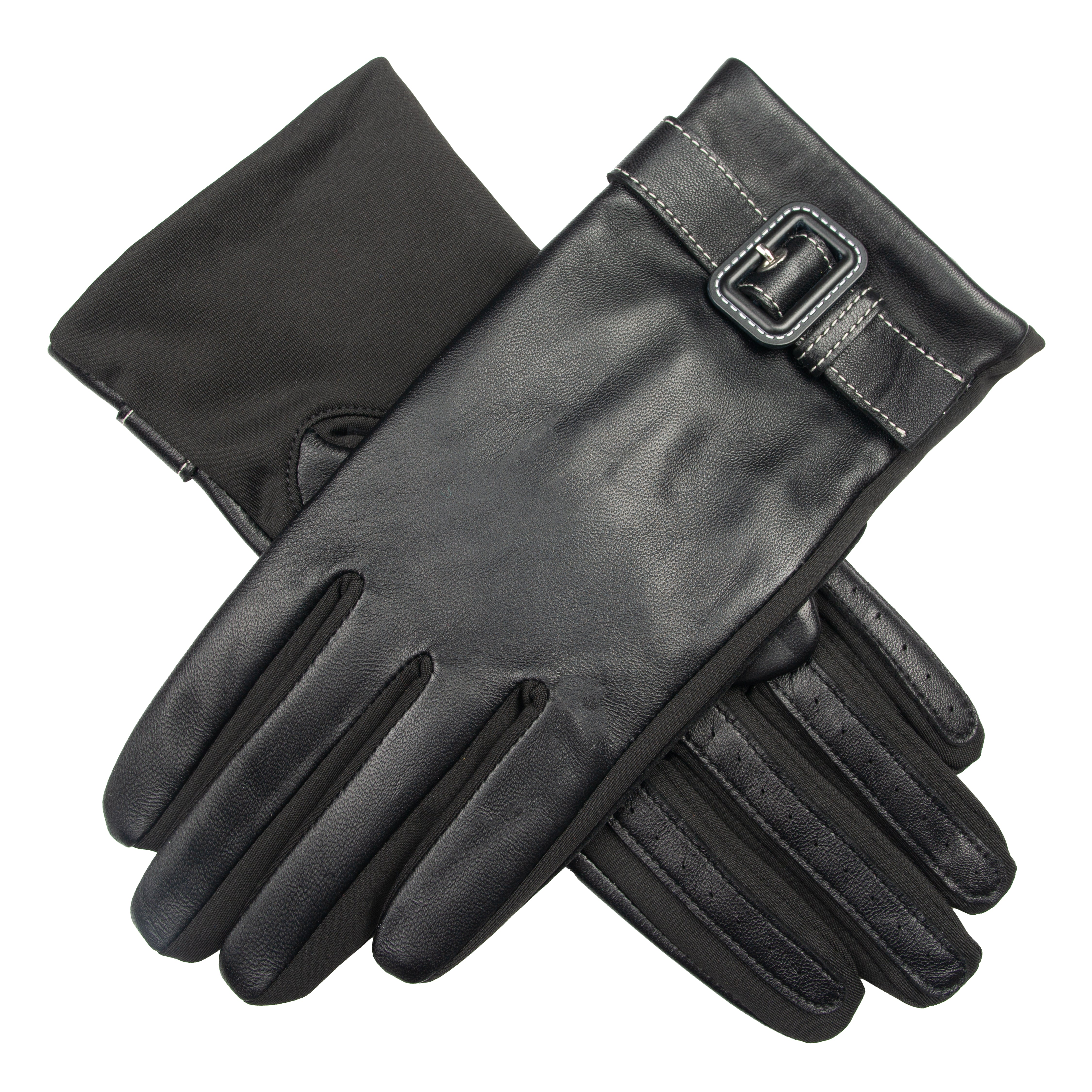 Women's Water-Resistant Faux Silk-Lined Leather and Fabric Gloves