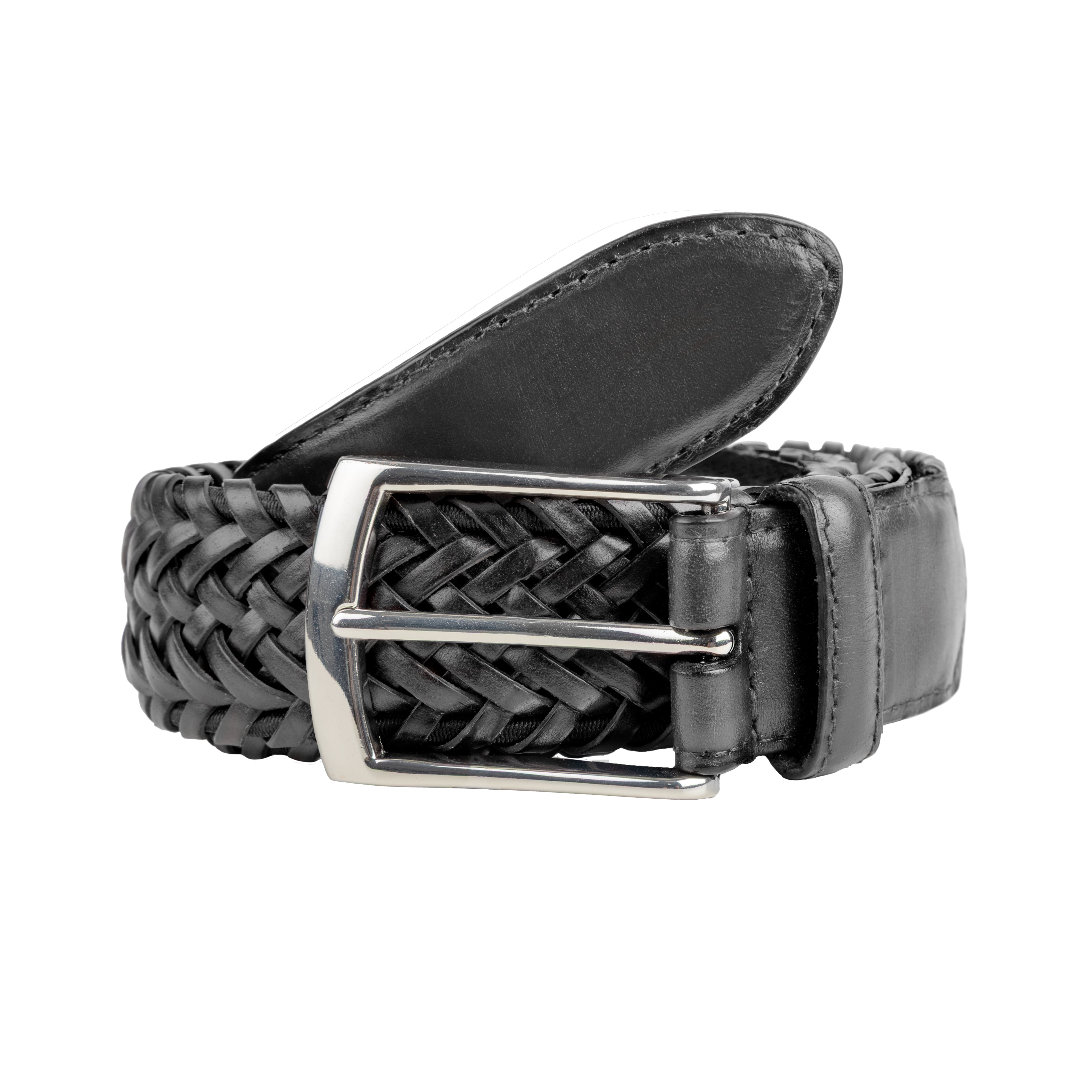 braided leather dress belt Dents Stretch Plaited Leather Belt - Black - Large