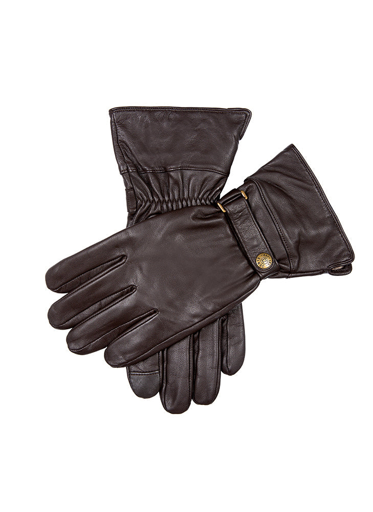 Men’s Touchscreen Water-Resistant Lined Goatskin Leather Gauntlet Gloves, Brown / M