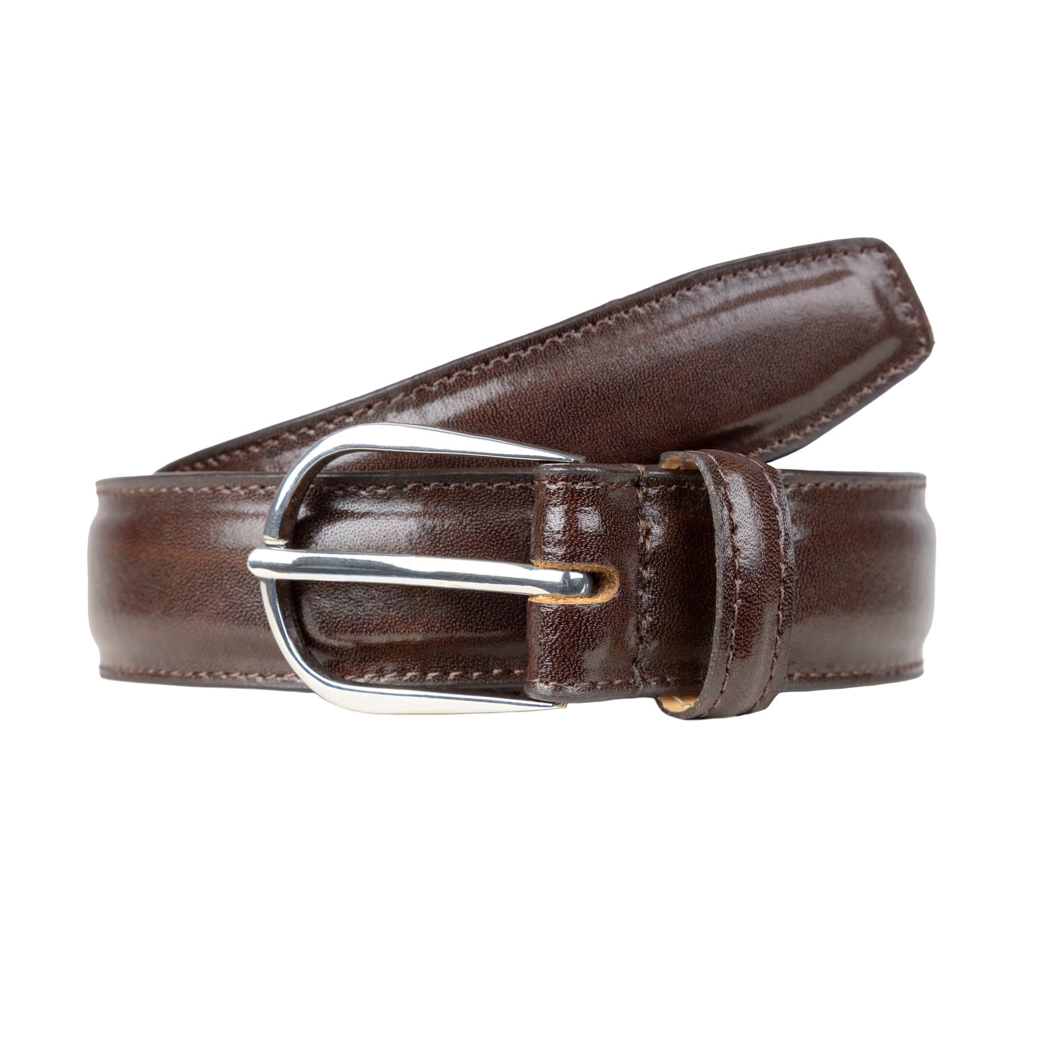 Men's Heritage Lined Leather Belt with Shiny Silver Buckle and