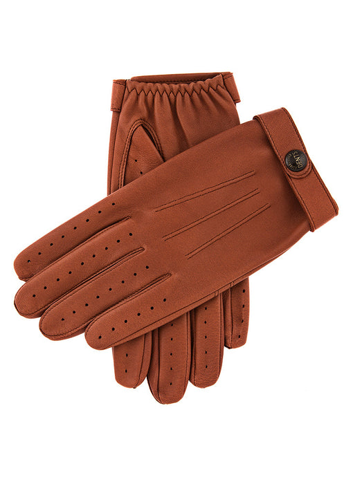 mens tan three point leather driving gloves