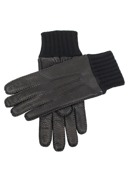 Men's Handsewn Three-Point Cashmere-Lined Deerskin Leather Gloves with Cashmere Cuffs