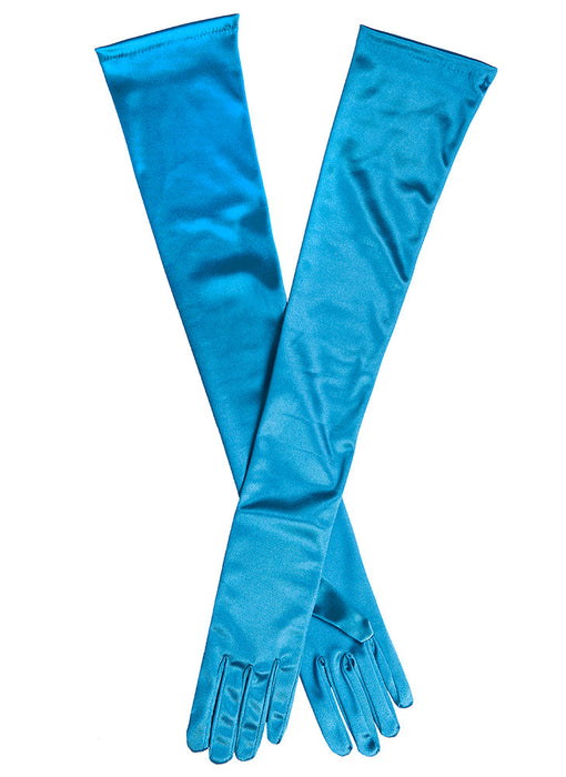 Dents Womens Long Opera Satin Gloves in TEAL