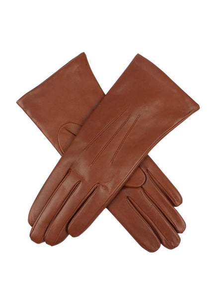 Women’s Touchscreen Three-Point Cashmere-Lined Leather Gloves