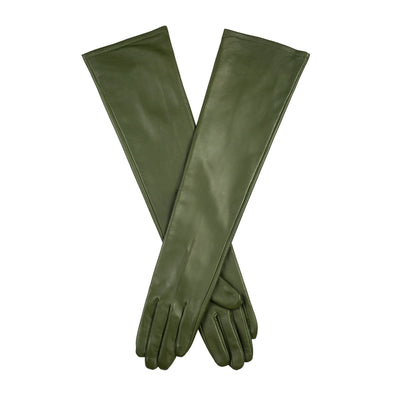 Women's Single Point Long Above Elbow Lined Leather Gloves in Forest