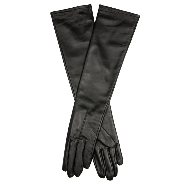 Women's Single Long Above-Elbow Lined Leather Gloves Black