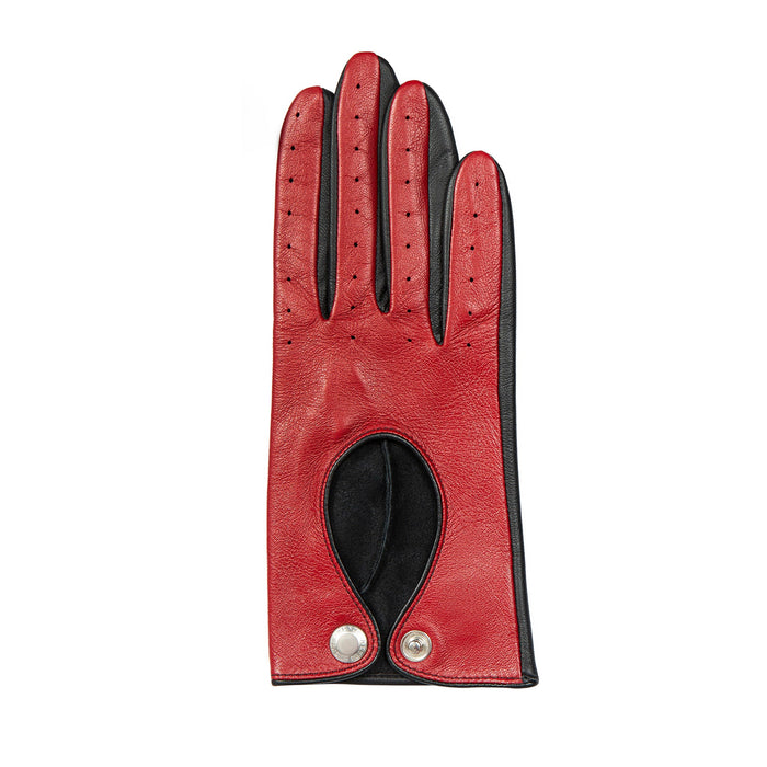 Women's Berry Black leather touchscreen driving gloves right