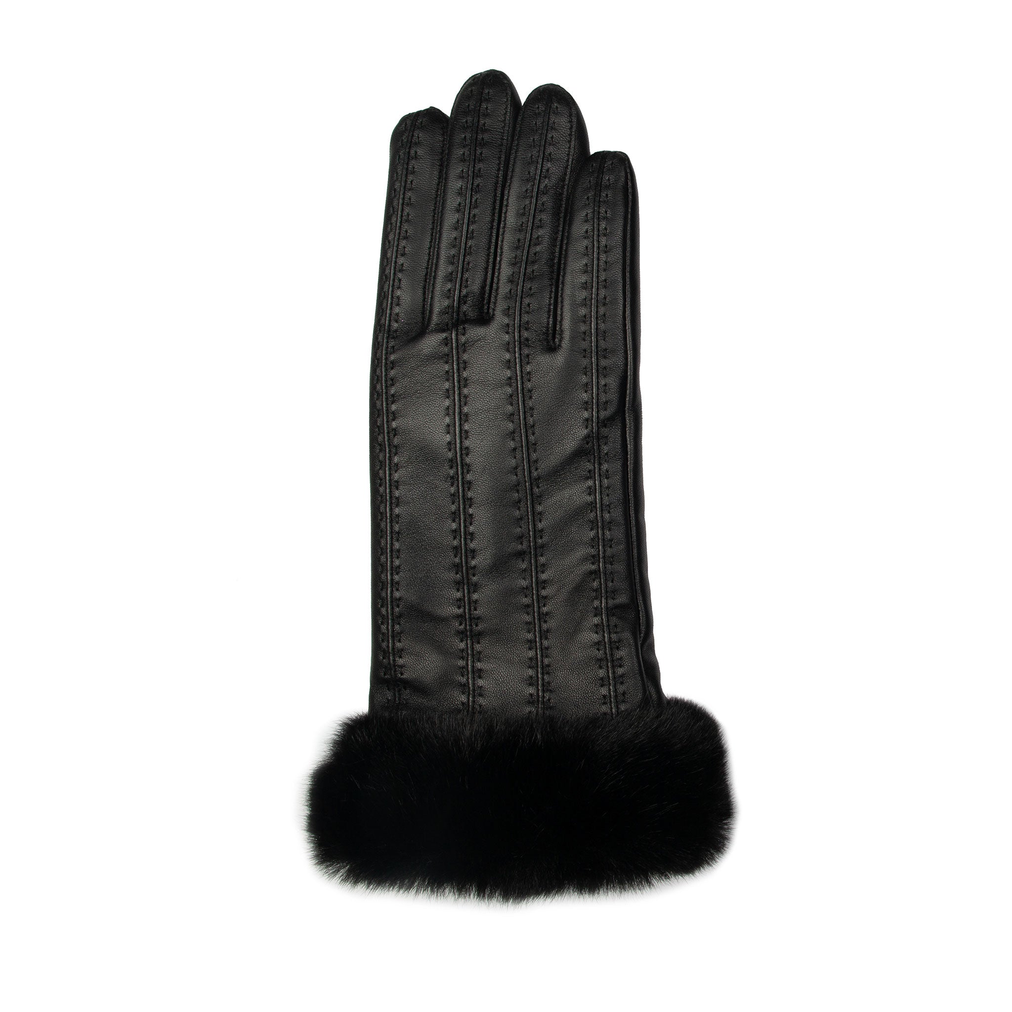 Women's Faux Fur-Lined Leather Gloves with Stitch Detail and Faux