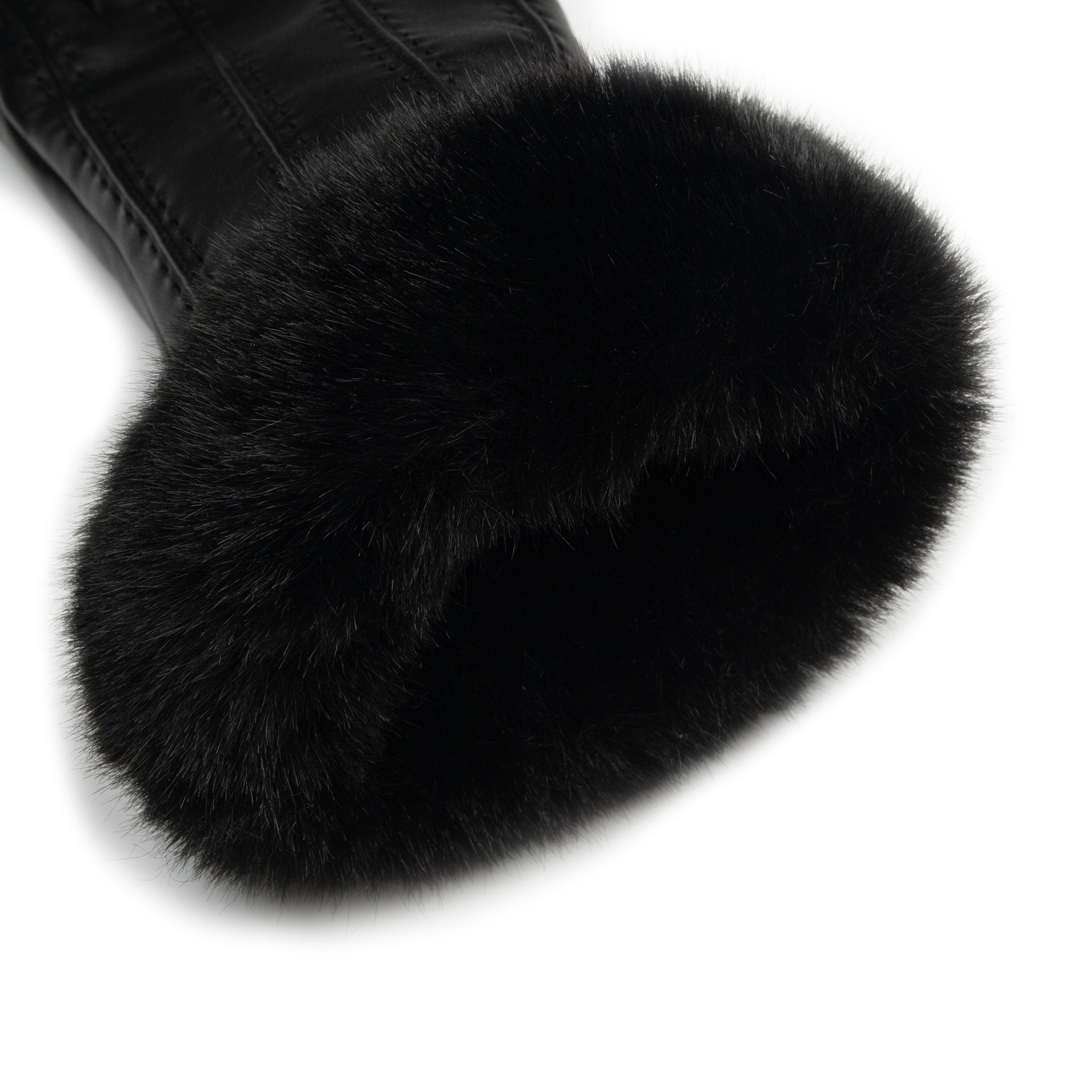 Women's Faux Fur-Lined Leather Gloves with Stitch Detail and Faux