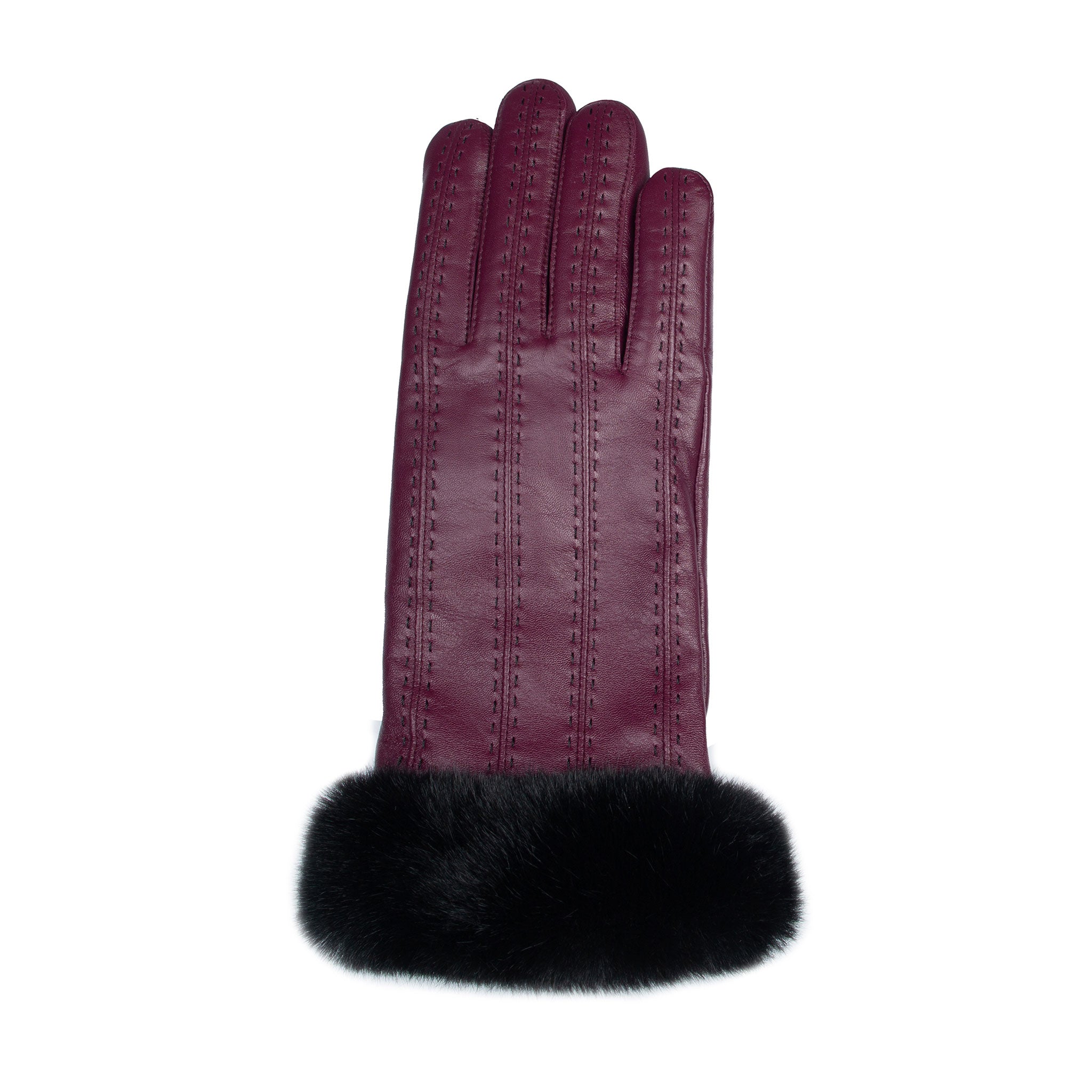 Women's Faux Fur-Lined Leather Gloves with Stitch Detail and Faux