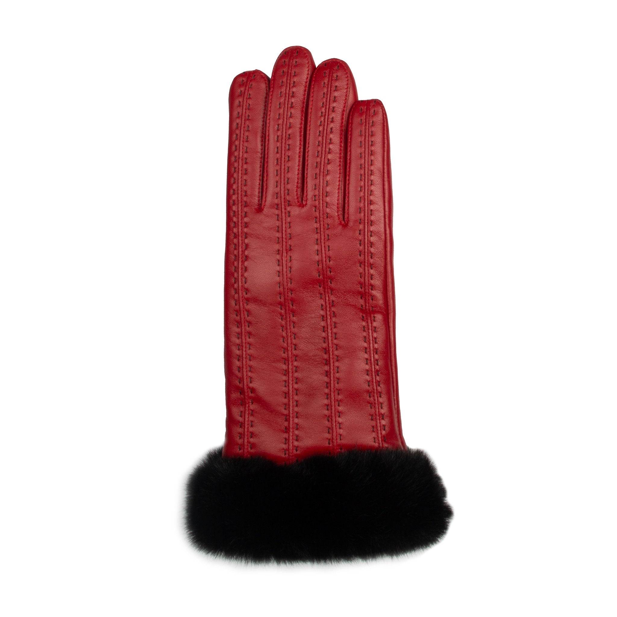 Women's Faux Fur-Lined Leather Gloves with Stitch Detail and Faux