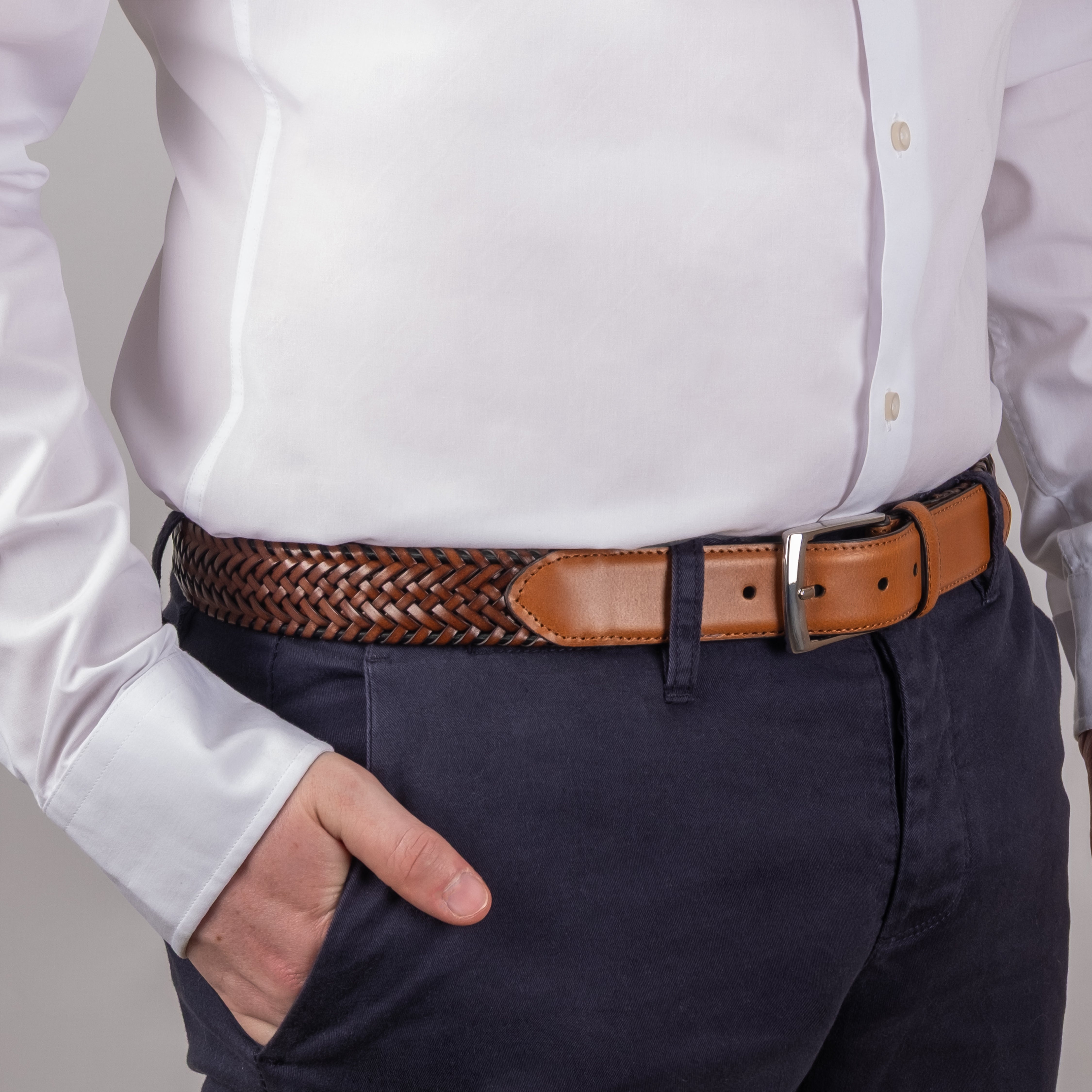 Dents Mens Stretch Plaited Leather Belt - Black/Black Dents Mens Stretch Plaited Leather Belt - Black/Black