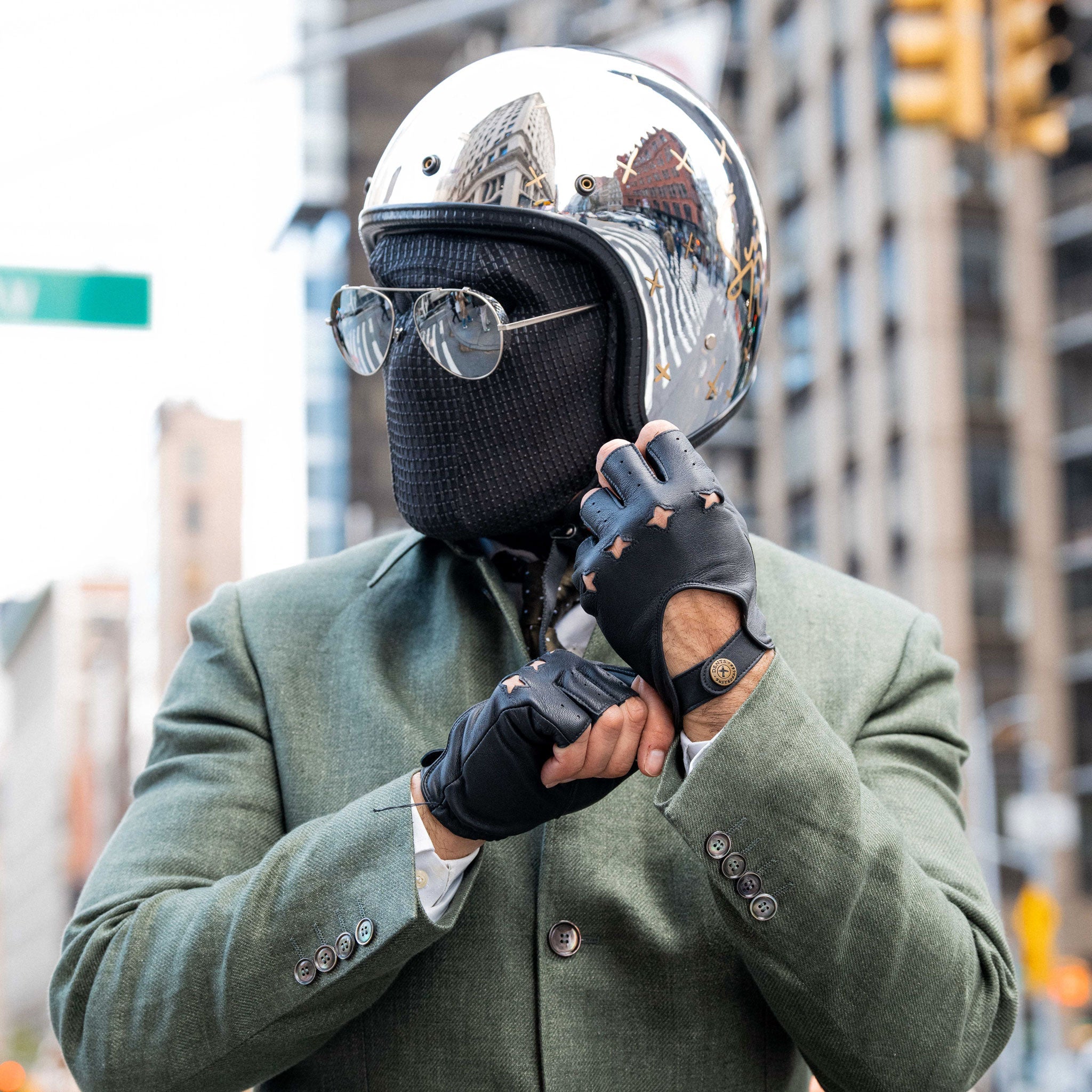 DENTS デンツ ドライビンググローブ SUITED RACER Black Men's The Suited Racer Fingerless Water-Resistant Leather Driving