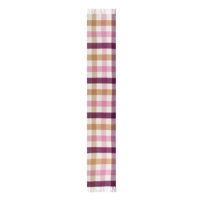 Heritage Plaid Check Cashmere Scarf with Tassels in Aubergine length