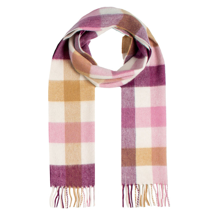 Heritage Plaid Check Cashmere Scarf with Tassels in Aubergine loop