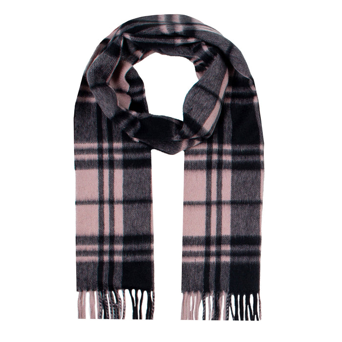 Heritage Plaid Check Cashmere Scarf with Tassels in Blush loop