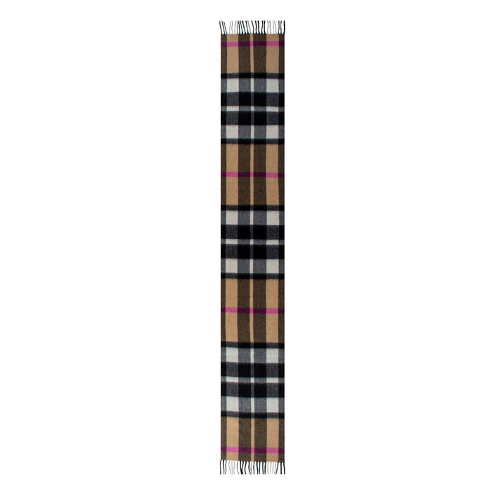 Heritage Plaid Check Cashmere Scarf with Tassels in Camel length