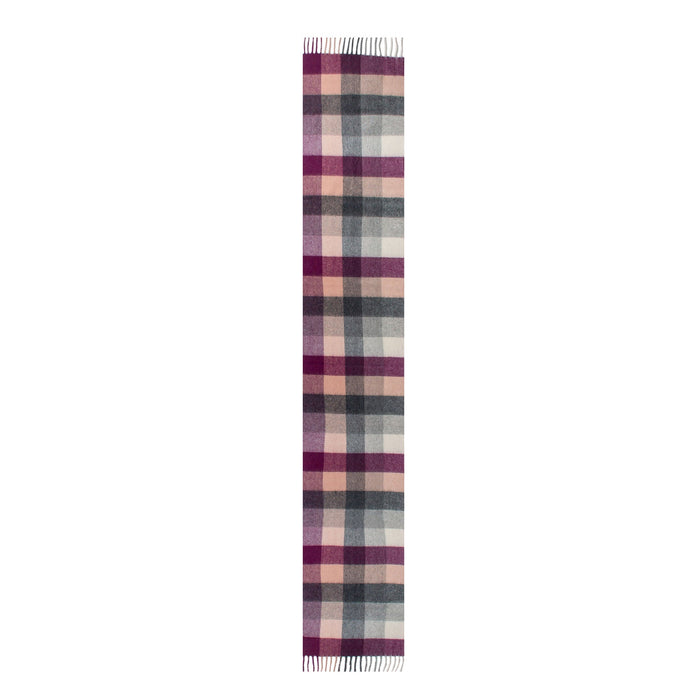 Heritage Plaid Check Cashmere Scarf with Tassels in Cassis length