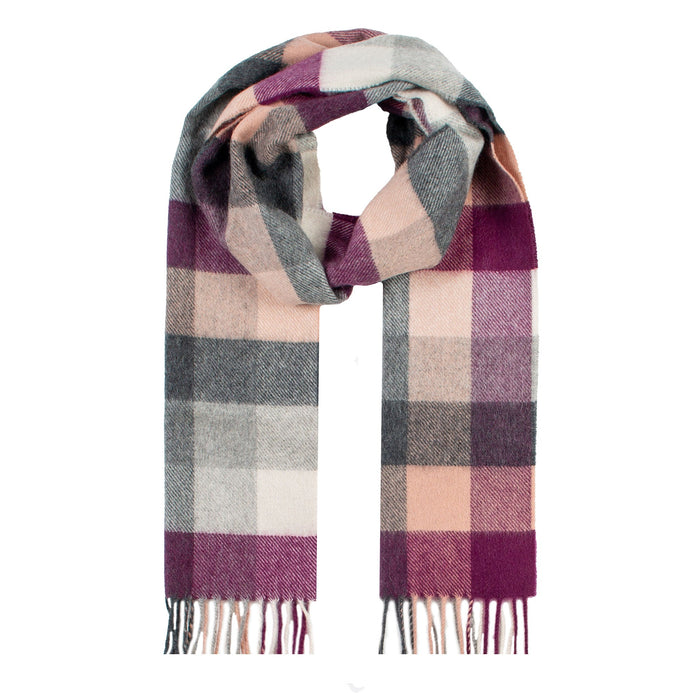 Heritage Plaid Check Cashmere Scarf with Tassels in Cassis loop