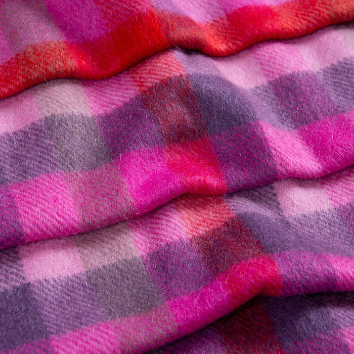 Heritage Plaid Check Cashmere Scarf with Tassels in Cherry closeup