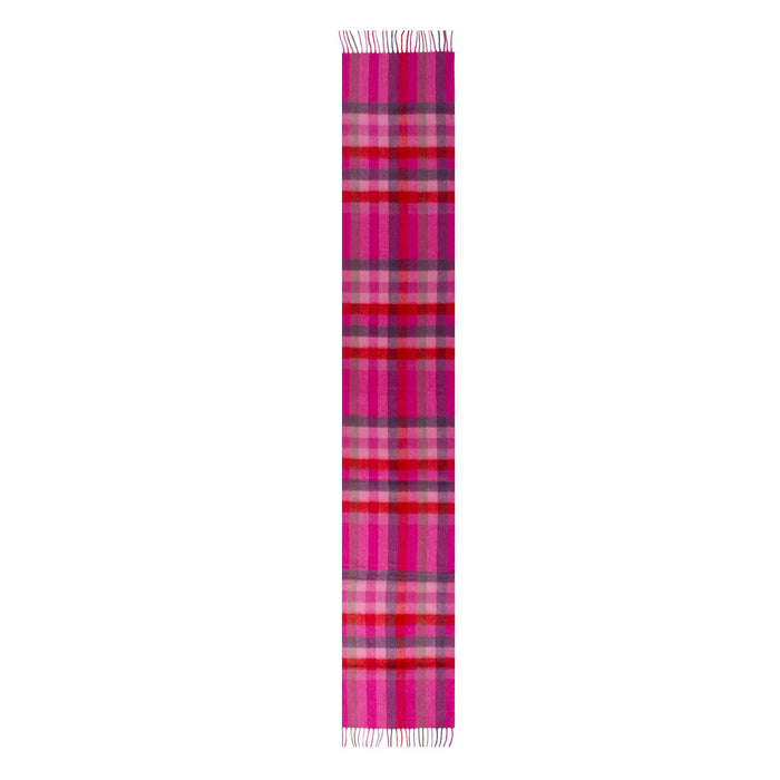 Heritage Plaid Check Cashmere Scarf with Tassels in Cherry Length