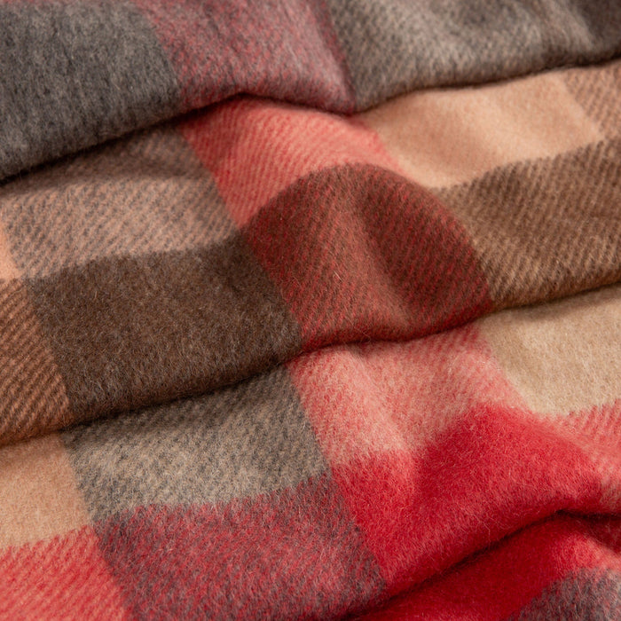 Heritage Plaid Check Cashmere Scarf with Tassels in Chilli closeup