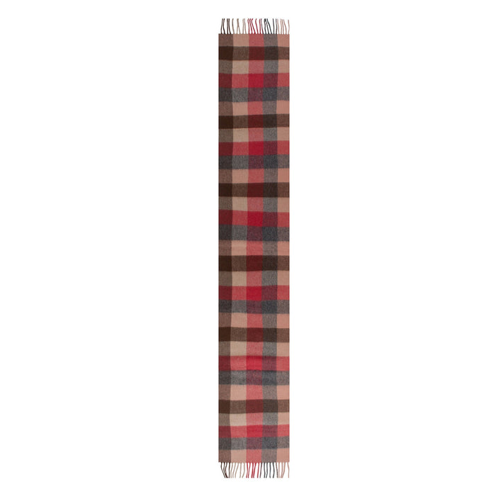 Heritage Plaid Check Cashmere Scarf with Tassels in Chilli length