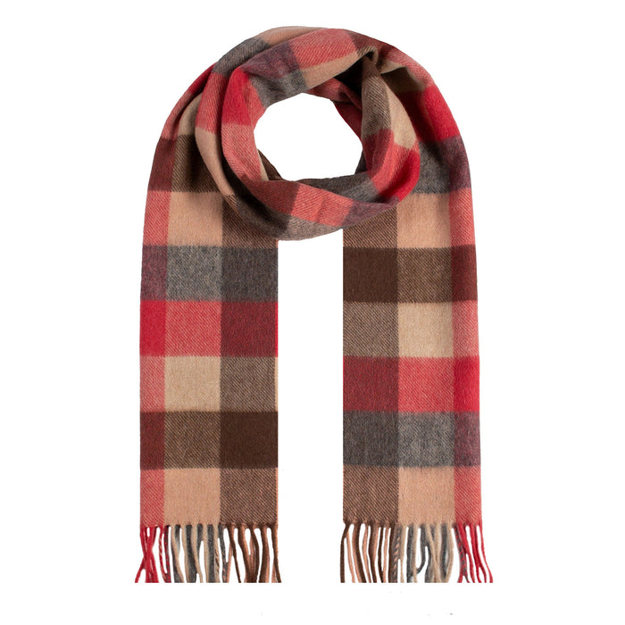 Heritage Plaid Check Cashmere Scarf with Tassels in Chilli loop
