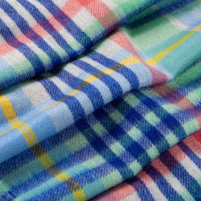 Heritage Plaid Check Cashmere Scarf with Tassels in Coast closeup