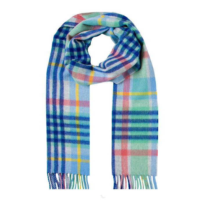 Heritage Plaid Check Cashmere Scarf with Tassels in Coast loop