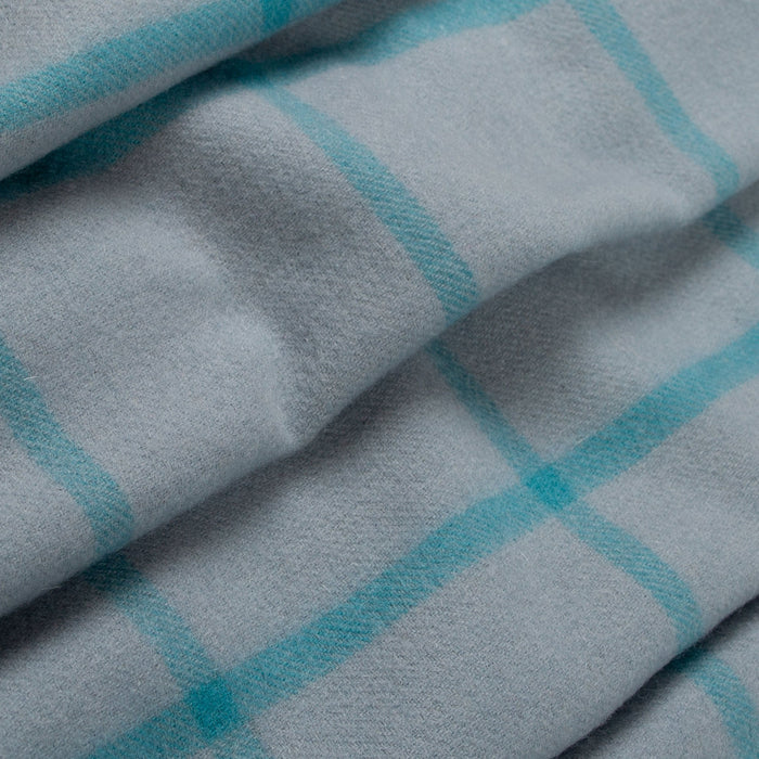 Heritage Plaid Check Cashmere Scarf with Tassels in Duck Egg closeup