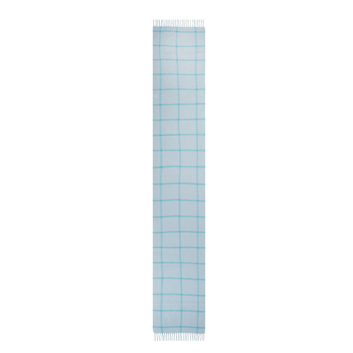 Heritage Plaid Check Cashmere Scarf with Tassels in Duck Egg length