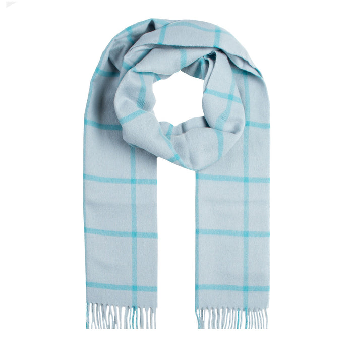 Heritage Plaid Check Cashmere Scarf with Tassels in Duck Egg
