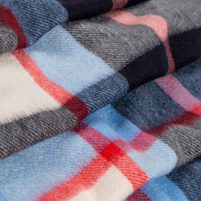 Heritage Plaid Check Cashmere Scarf with Tassels in Frost closeup