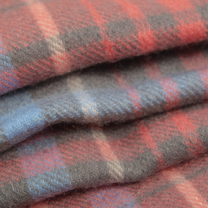 Heritage plaid check cashmere scarf in lobster with tassels closeup