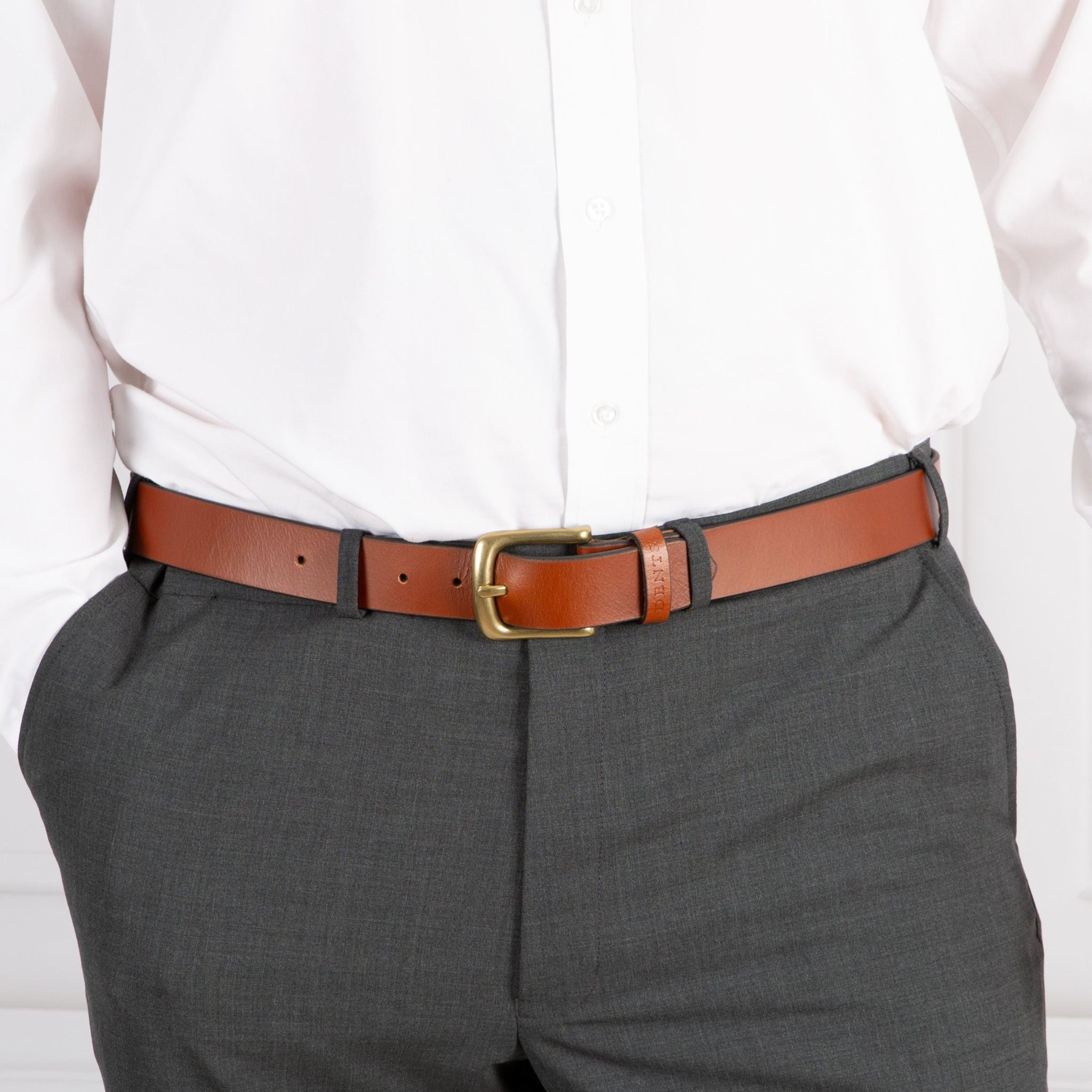 Dents Mens Heritage Lined Full-Grain Leather Belt with Brass Buckle in Tan Dents Mens Heritage Lined Full-Grain Leather Belt with Brass Buckle in Tan
