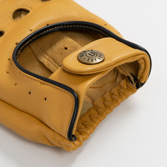 Men's classic leather driving gloves in cork with black pipping - open cuff
