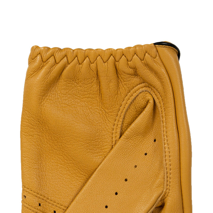 Men's classic leather driving gloves in cork with black pipping - palm side cuff
