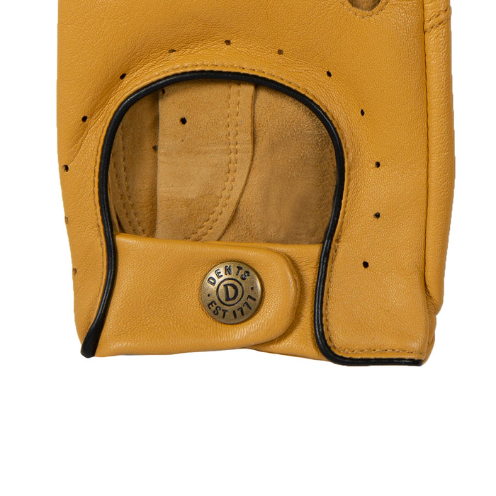 Men's classic leather driving gloves in cork with black pipping - cut out back with the cuff