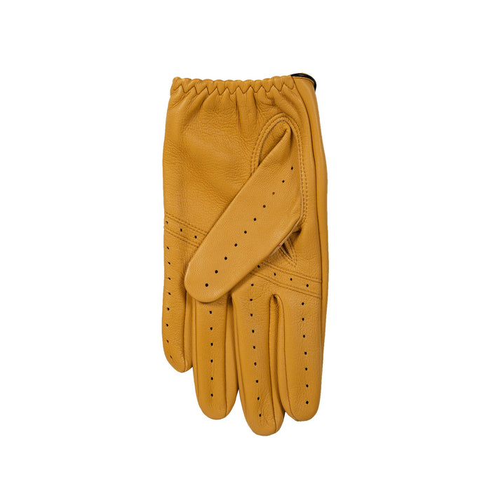 Men's classic leather driving gloves in cork with black pipping - palm side facing up