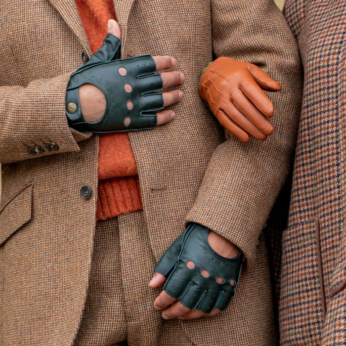 leather handschuhe Men's Fingerless Leather Driving Gloves, BRITISH RACING GREEN / L