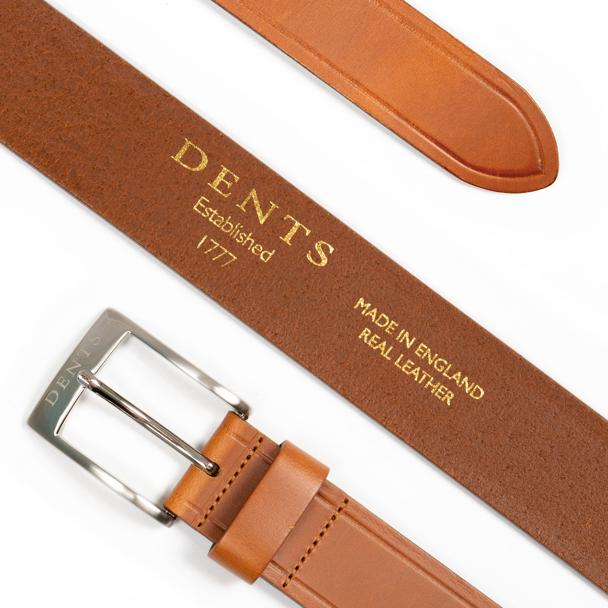 Mens Heritage Full-Grain Leather Belt with Satin Nickel Buckle and Embossed Edge, Tan / XL Mens Heritage Full-Grain Leather Belt with Satin Nickel Buckle and Embossed Edge, Tan / XL