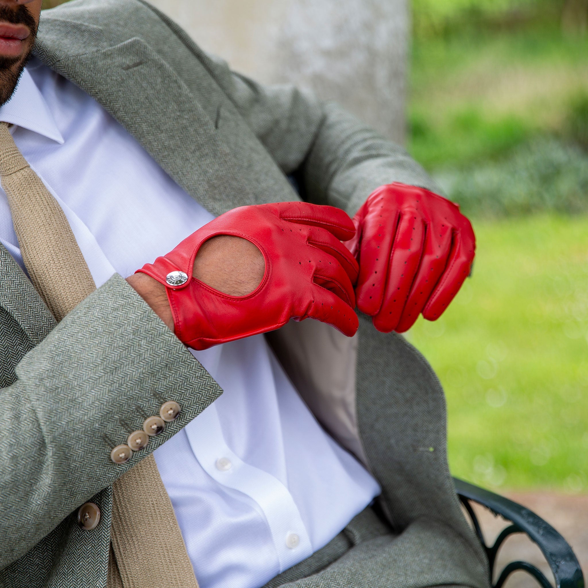 Red leather driving gloves mens on sale