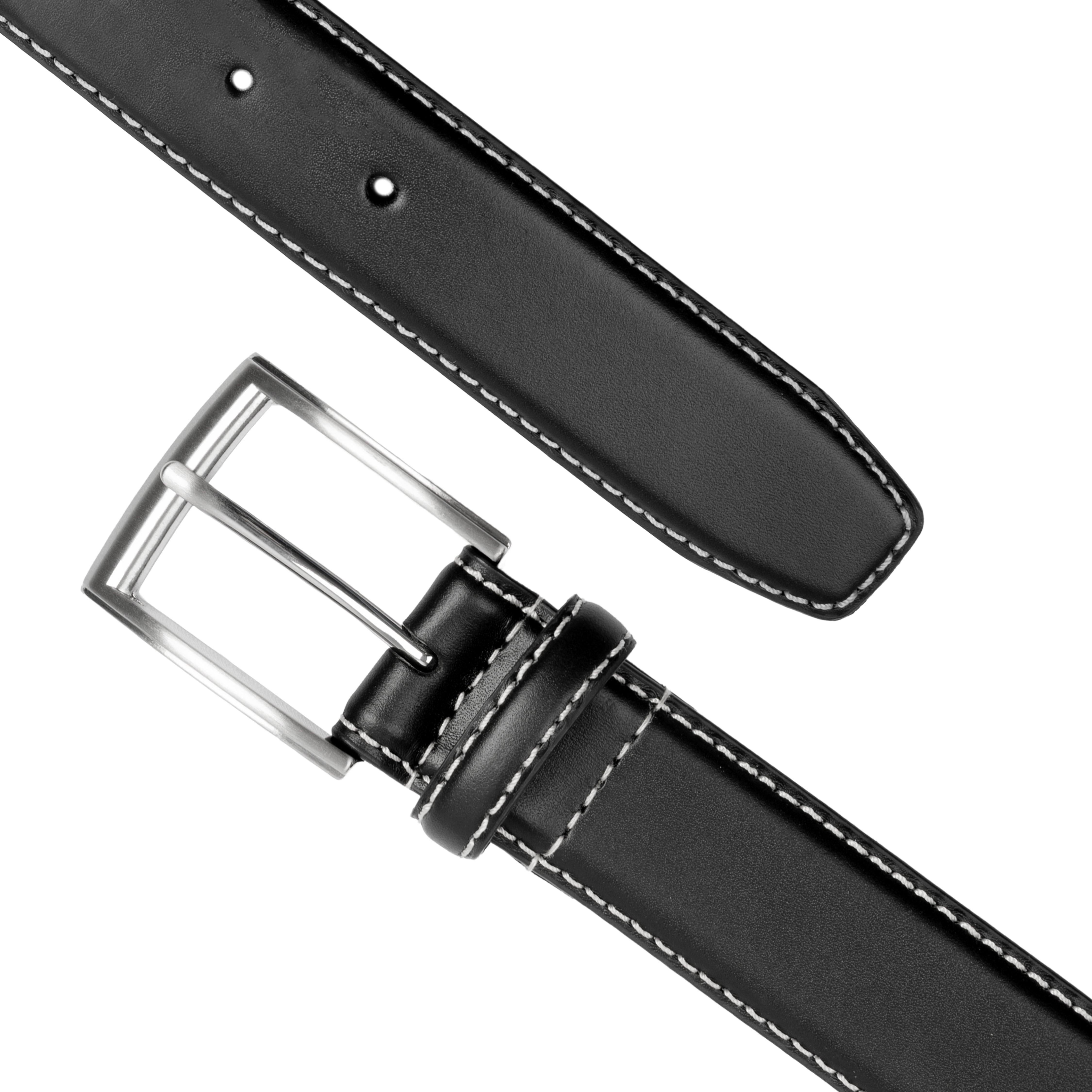 Black Leather Belt with Contrast Stitching Men main image 3