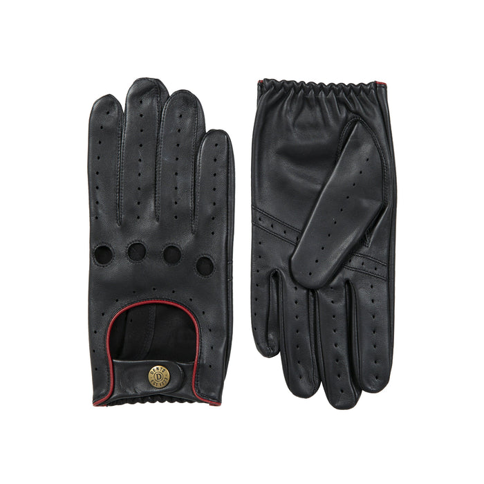 Men's leather driving gloves in black/berry
