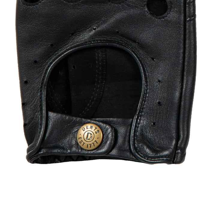 Men's leather driving gloves in Black right closeup