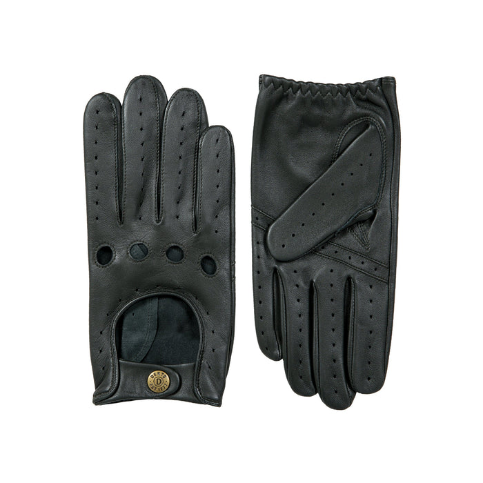 Men's leather driving gloves in British racing green side by side